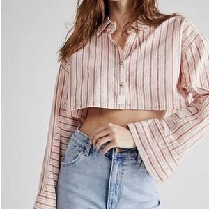 We The Free Striped Button Down Shirt - Red and White